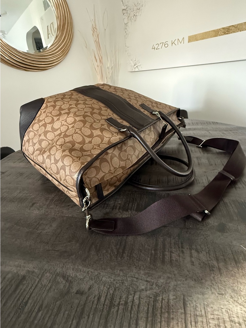 Coach Brown Signature Canvas Duffel with Dark Brown Leather Trim - Picture 4 of 9